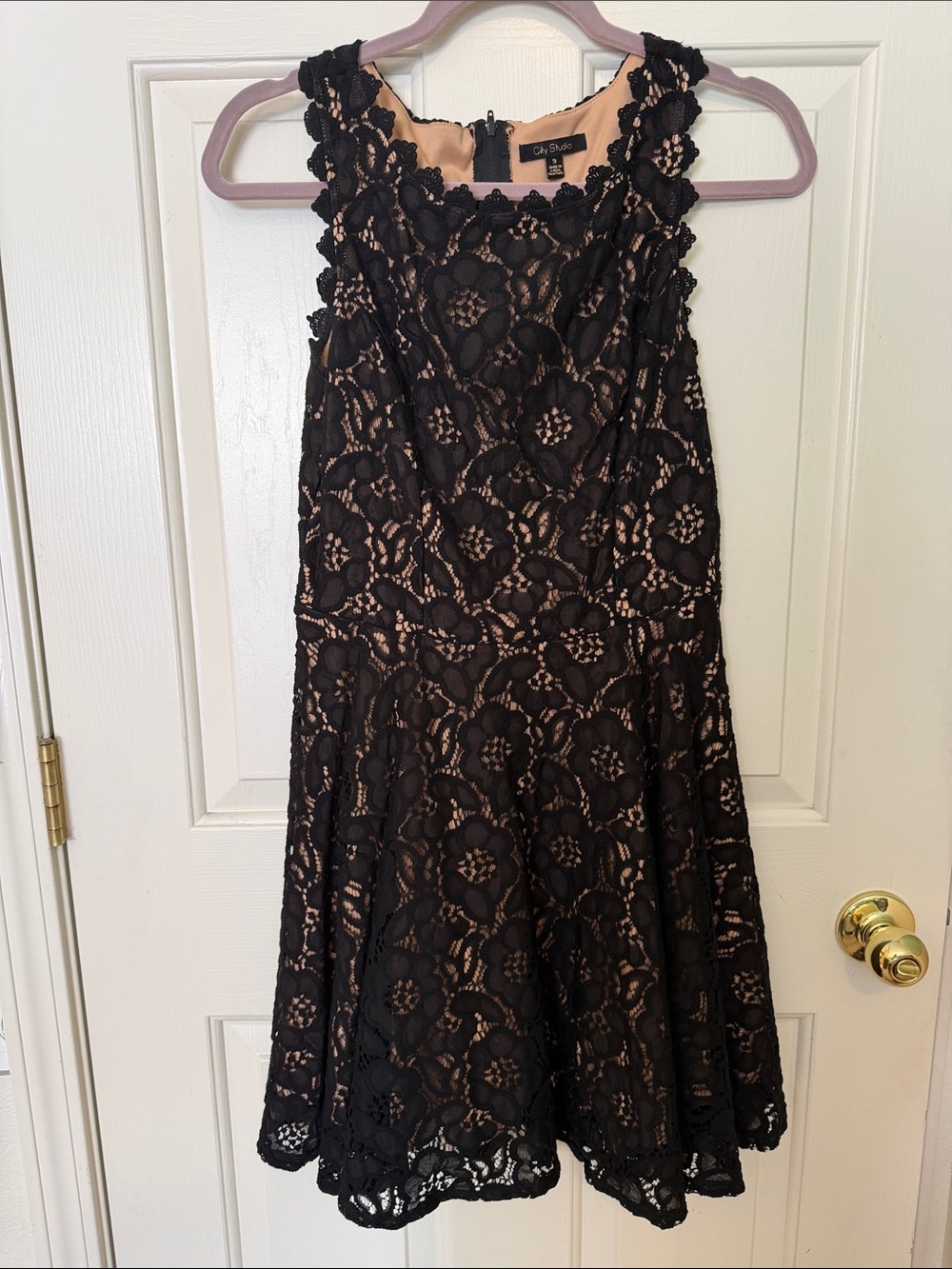 City Studio Black Lace Dress with Nude Lining